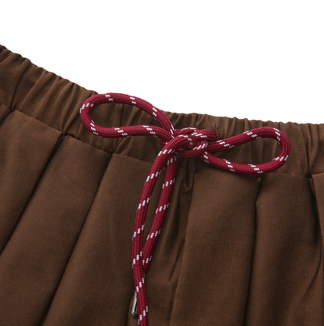 Pull String Midi Pleated Skirt