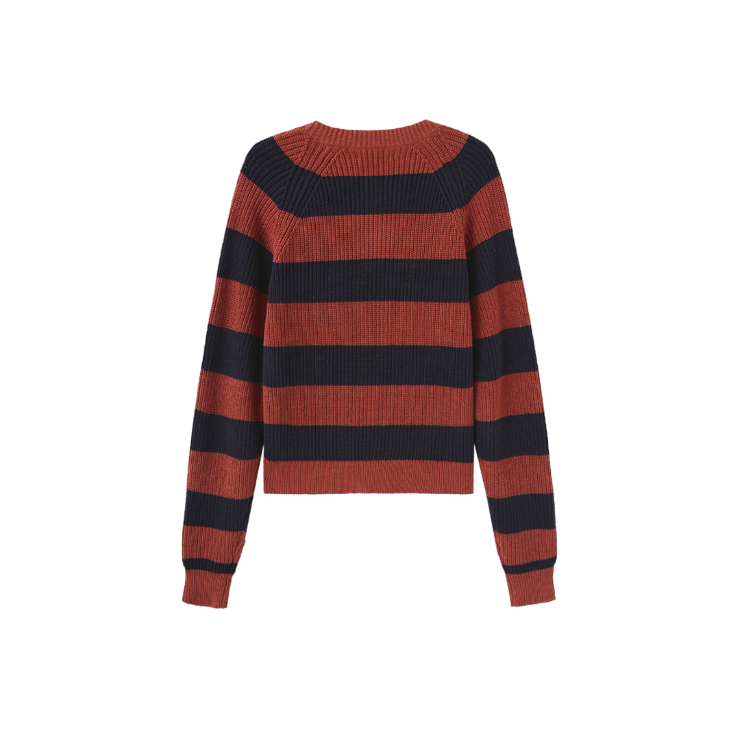 Striped Knit Crewneck Cardigan