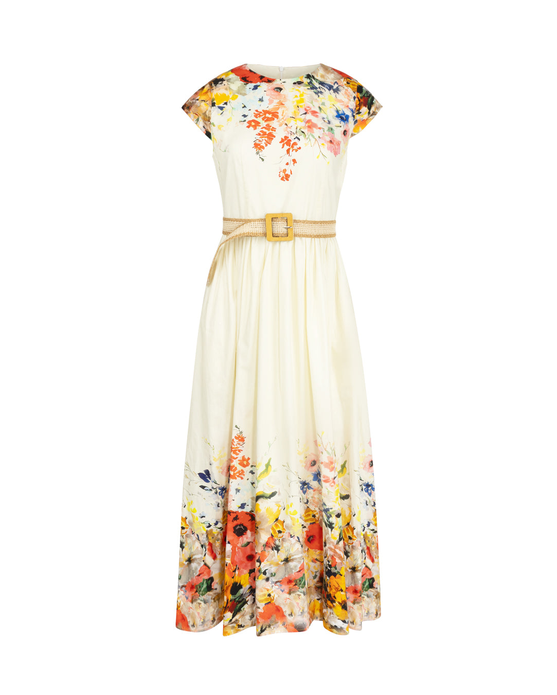 Floral Waisted Poplin Dress