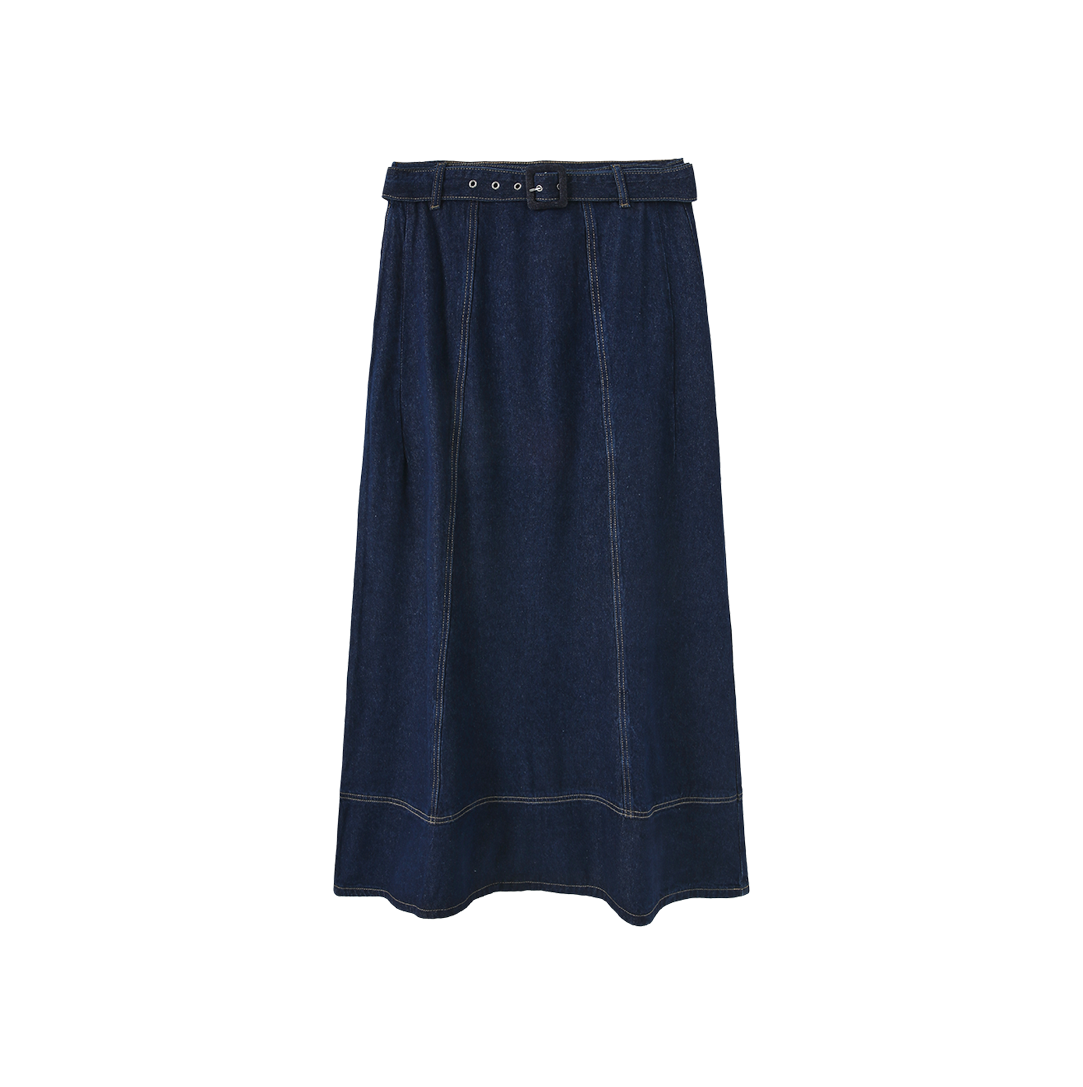 Belted Denim  Stitch Skirt