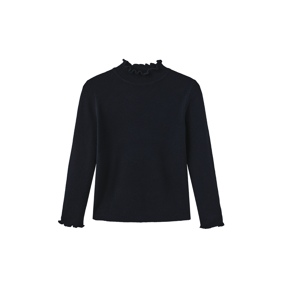 Flat Knit Ruffled Edge Neck Sweater