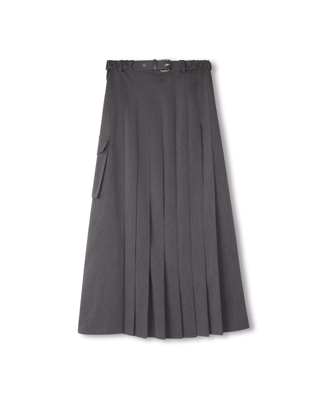 Pleated Belted Wool Skirt