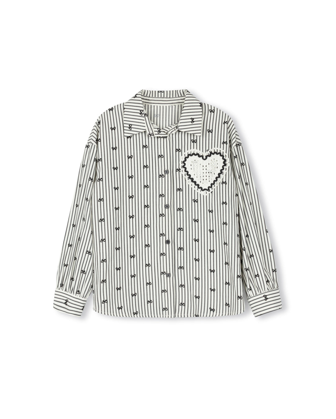 Pinstriped And Bow Print Blouse