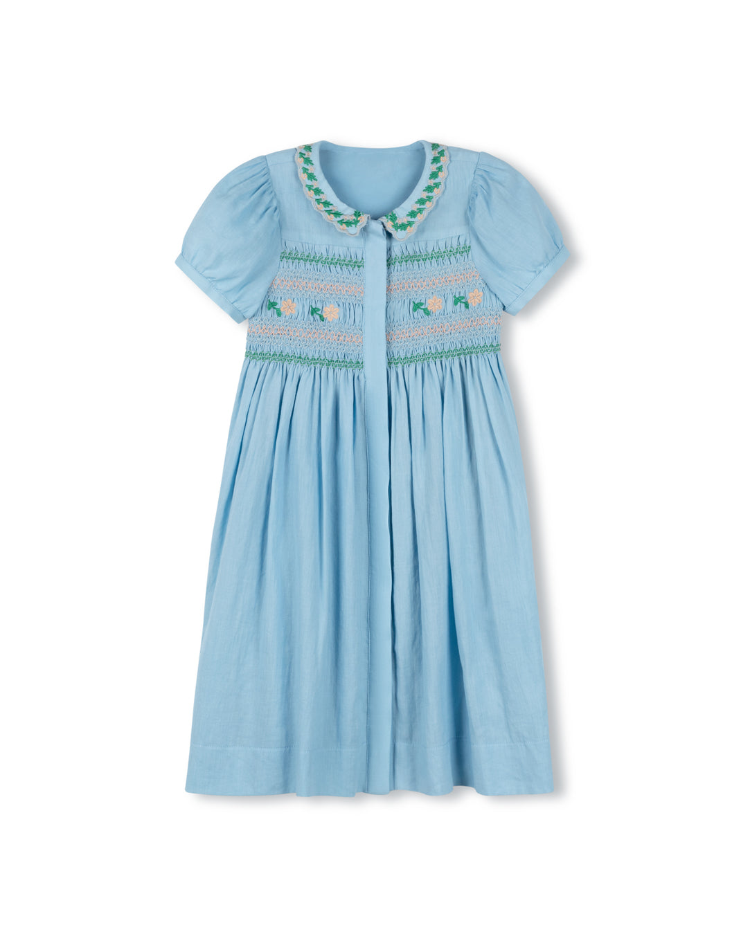 Embroidered Textured Smock Detail Dress