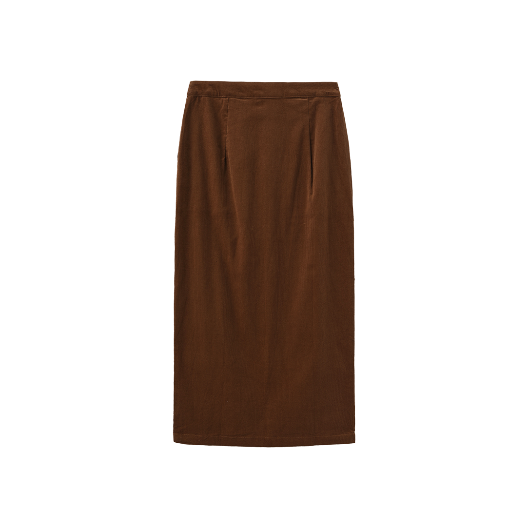 Corduroy Front Fly Straight Skirt