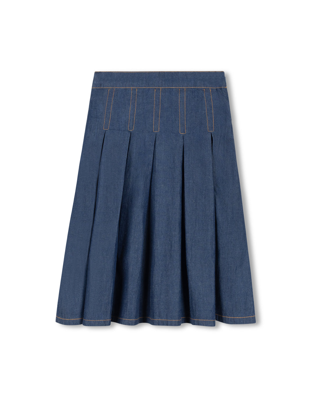 Chambray Topstitched Pleated Skirt - Junees
