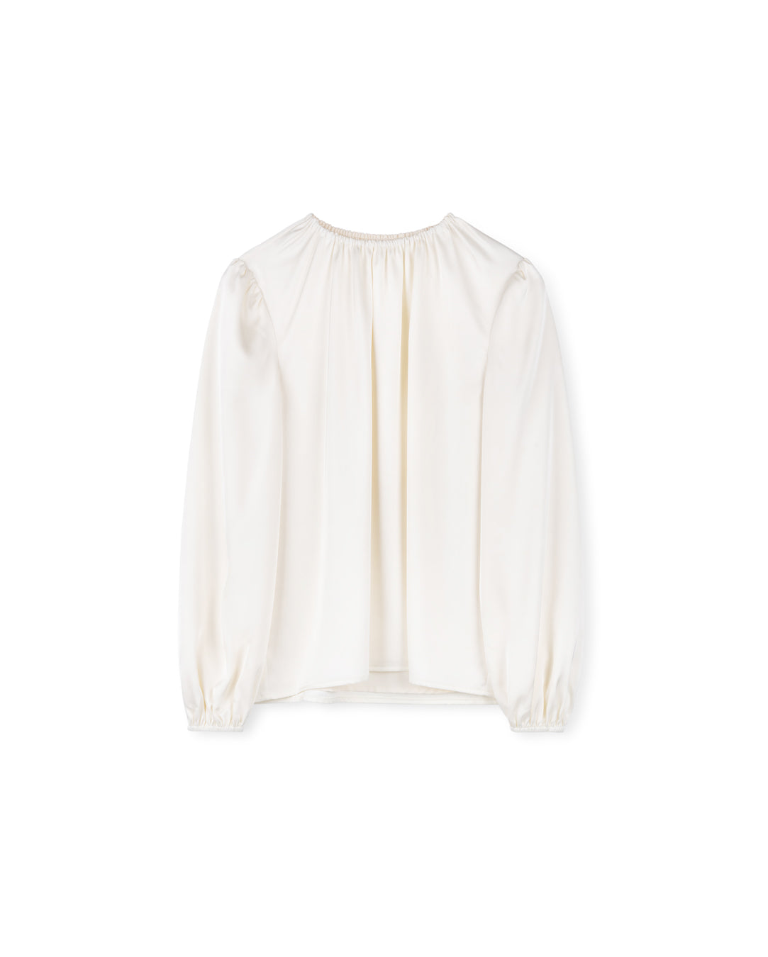 Gathered Crewneck Silk Blouse W-15913