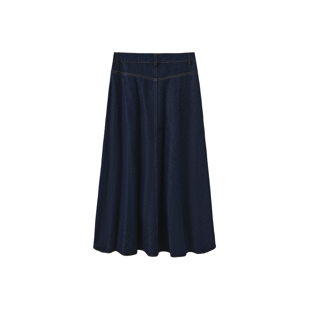 Denim Front Fly Midi Skirt