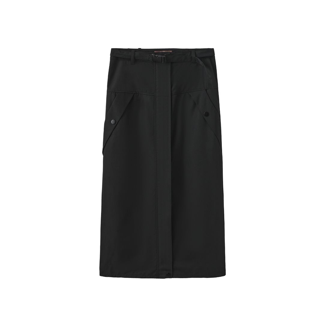 Zipper Belted Midi Skirt