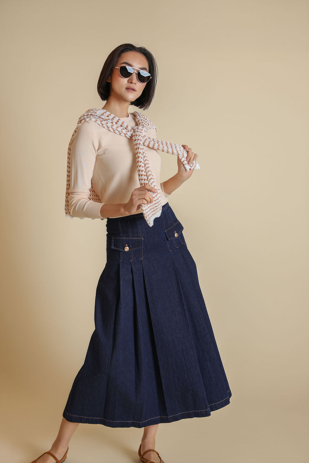 Center Pleat Pocket Denim Skirt - Junees