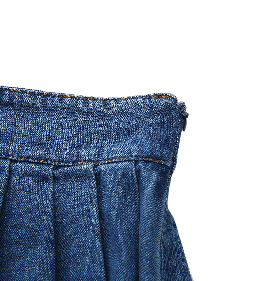 Stretch Denim Pleat Skirt