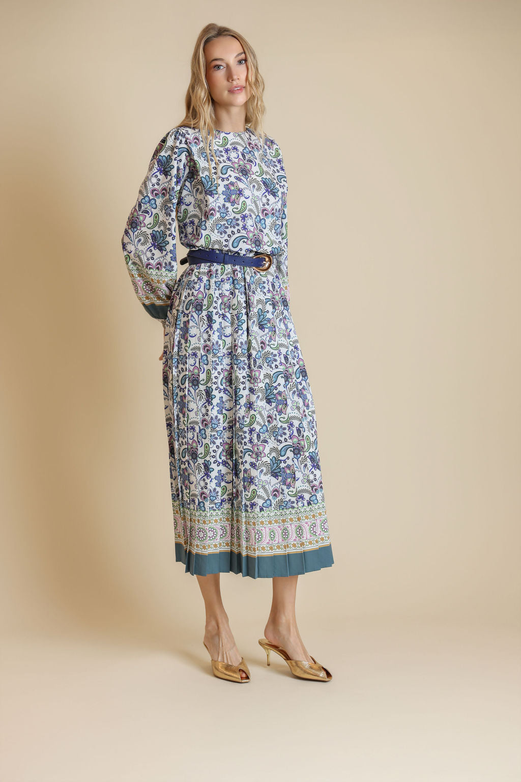 Paisley Printed Pleated Dress