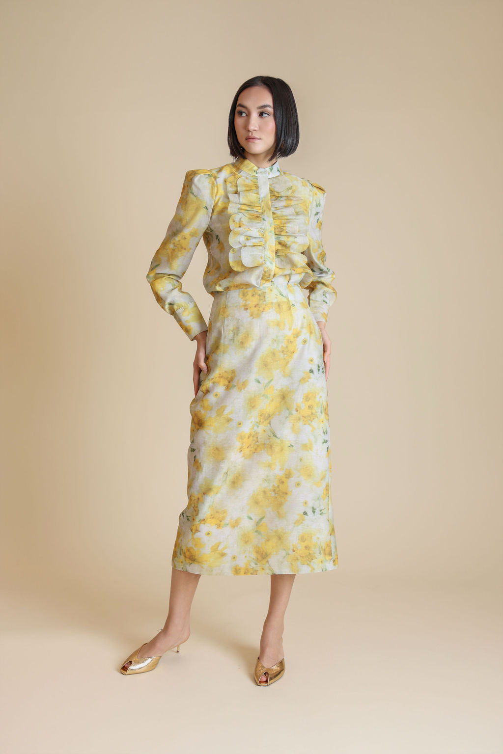 Floral Organza Straight Skirt