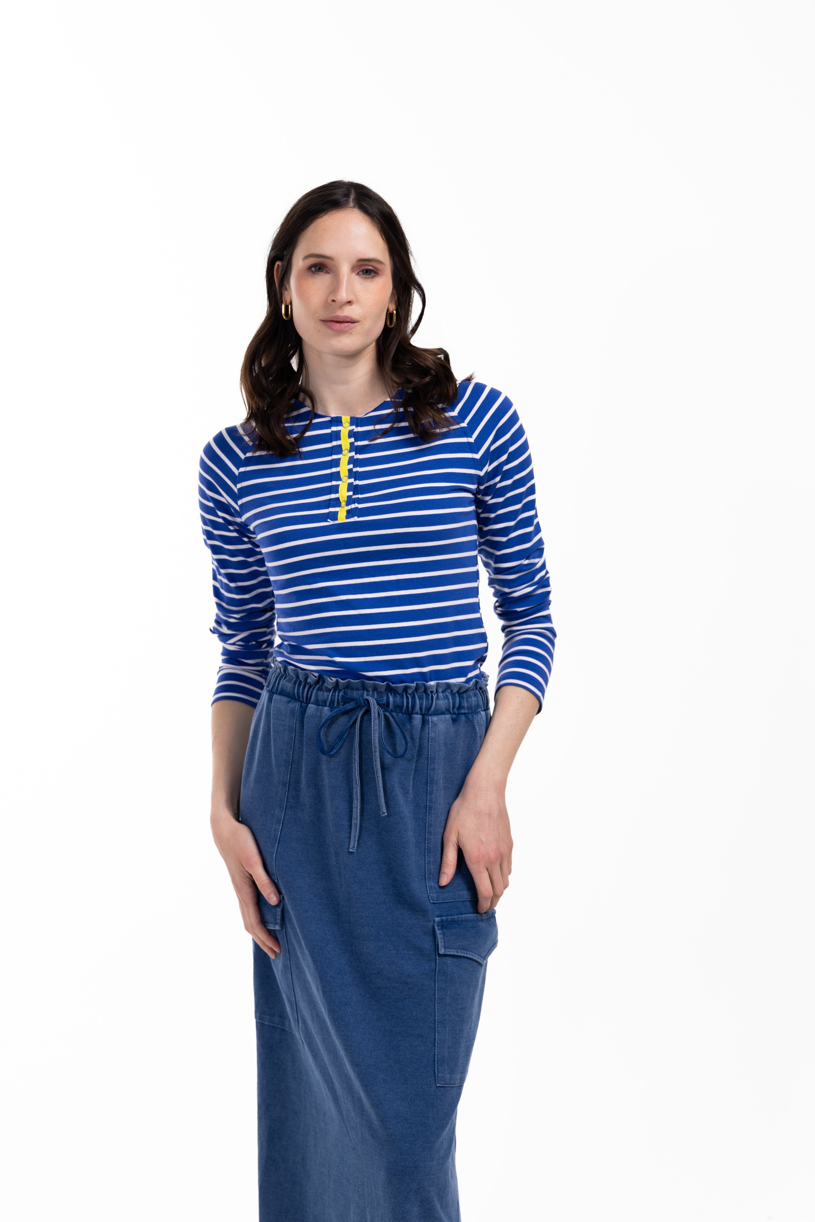 Striped Raw Placket T-Shirt W-18284