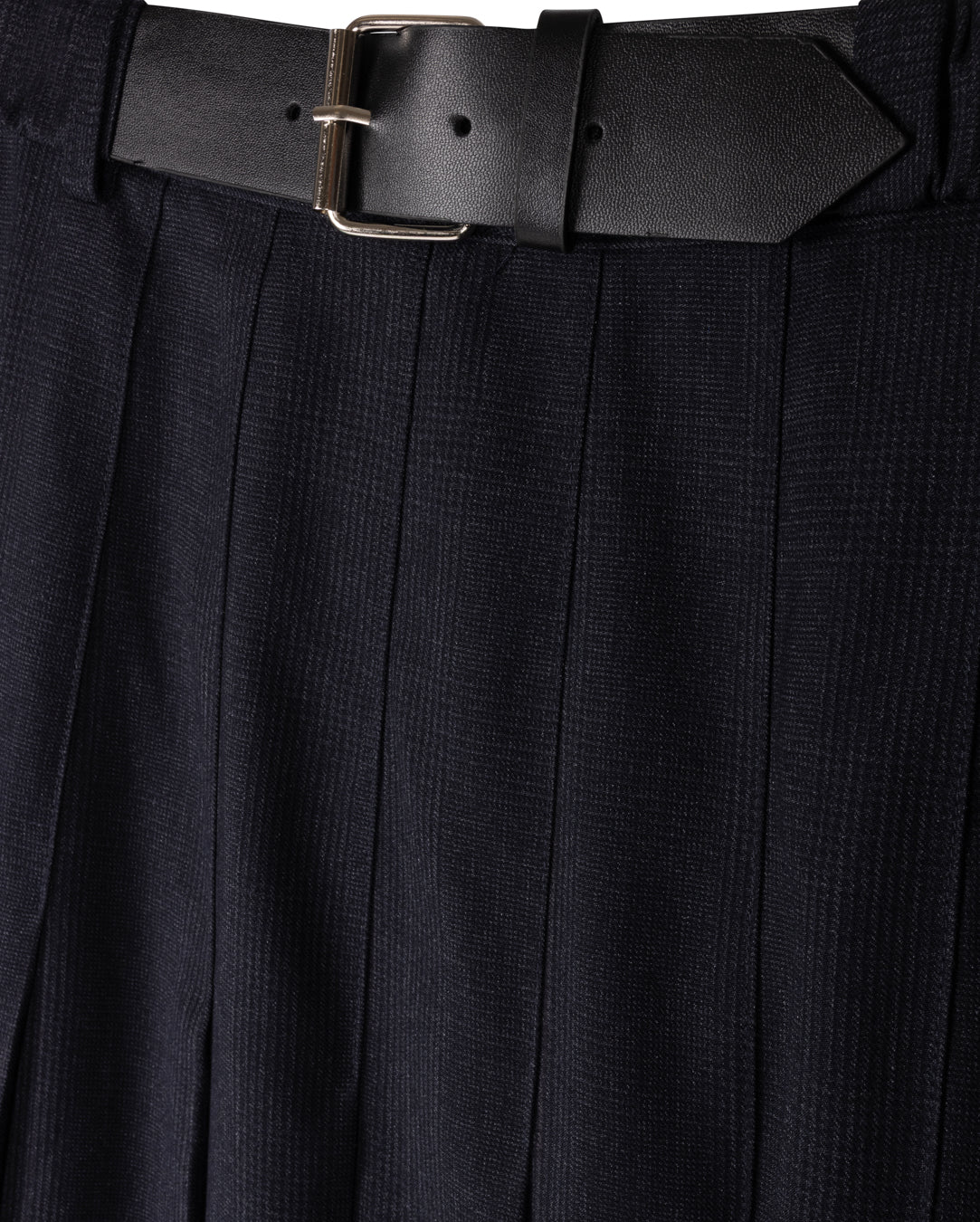 Pleated Belted Wool Skirt
