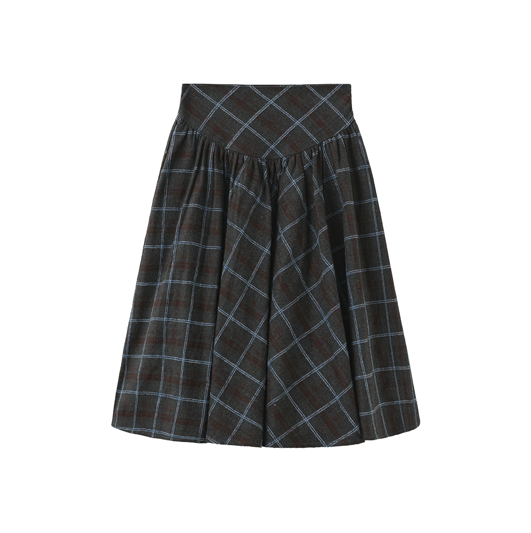 Round Yoke Plaid Skirt