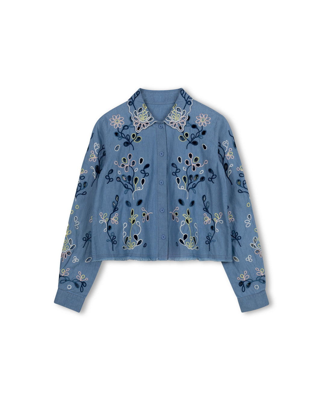 Chambray Denim Embroidered Button Down - Junees