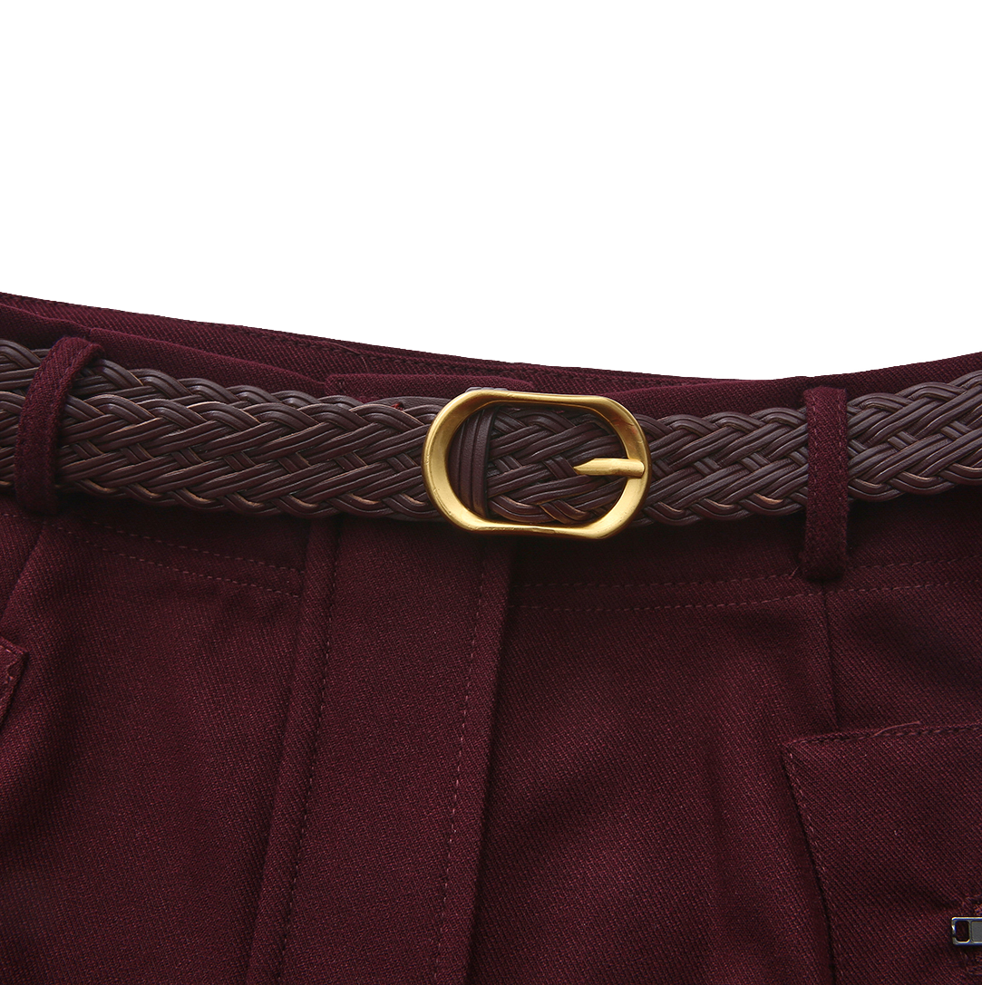 Belted Pocket Wool Skirt