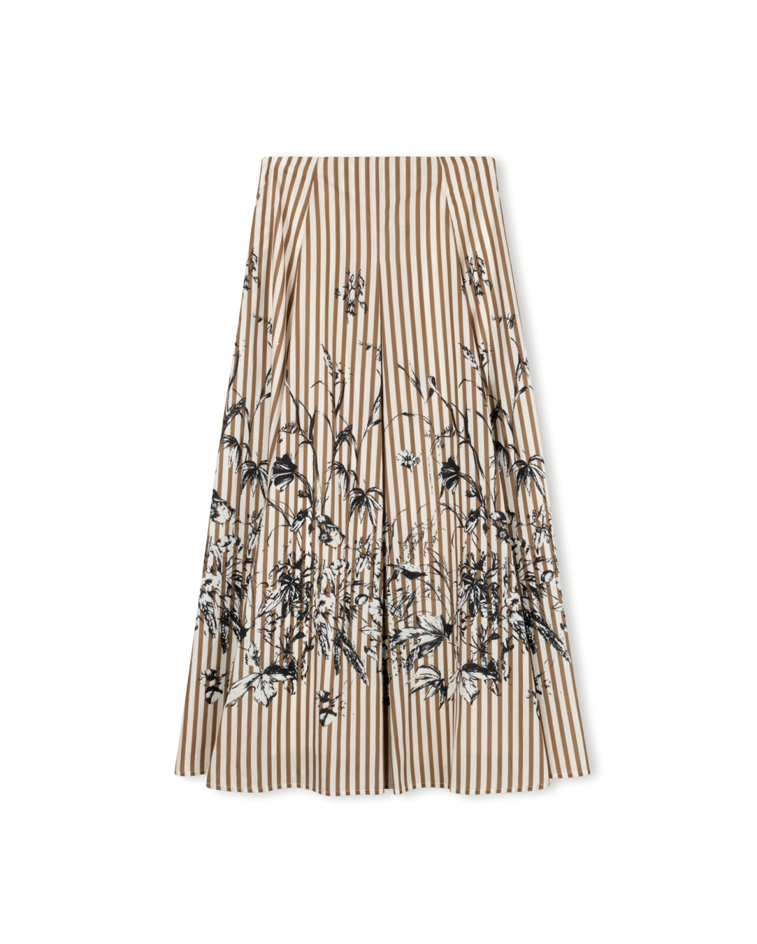 Poplin Stripe Floral Detail Maxi Skirt - Junees