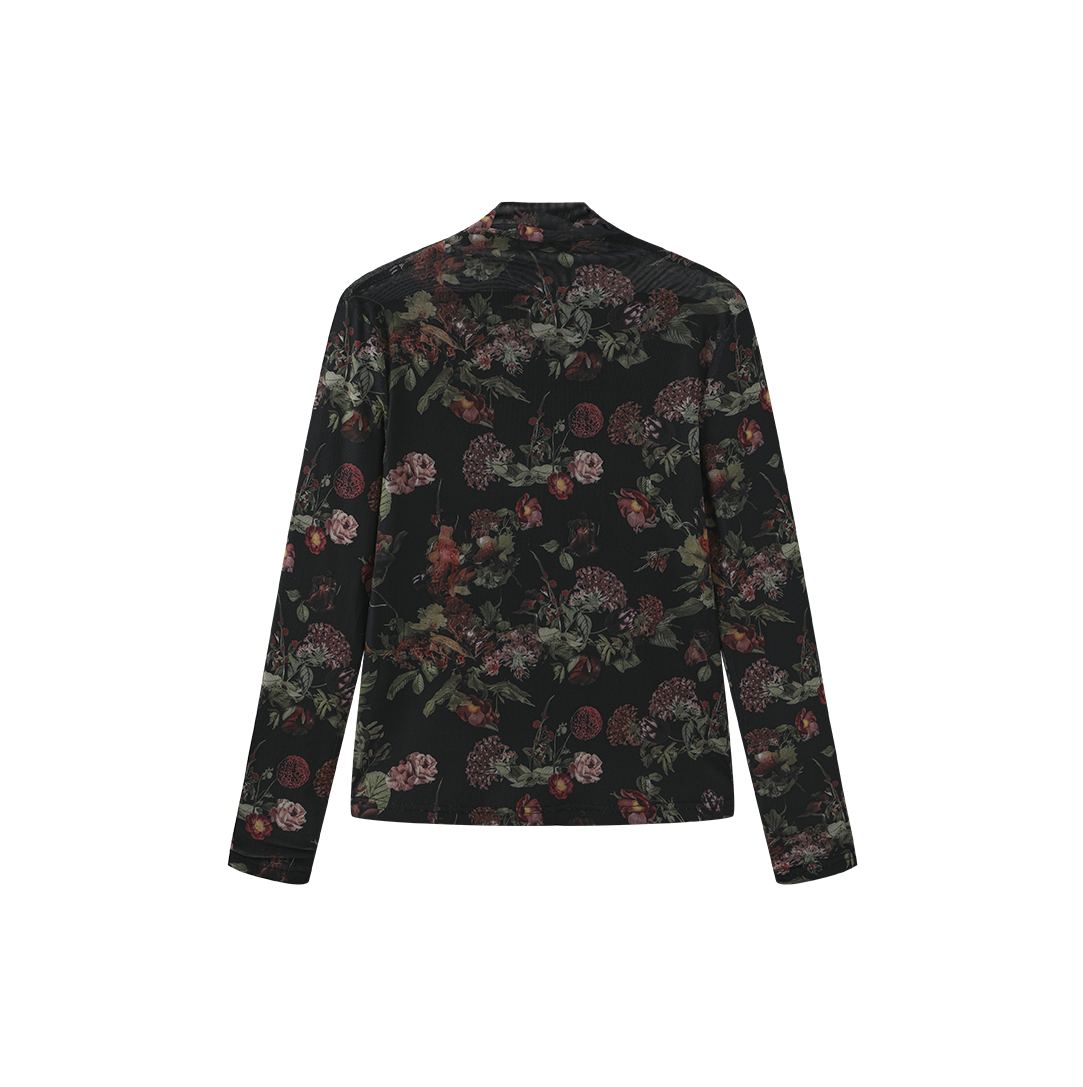 Kendal Mesh Floral Printed Turtleneck
