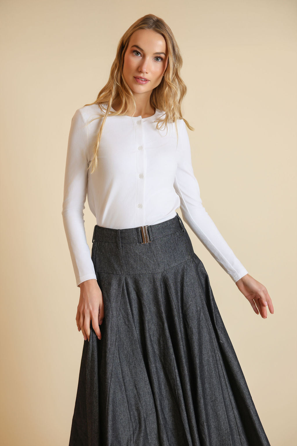 Chambray Denim Belted Skirt
