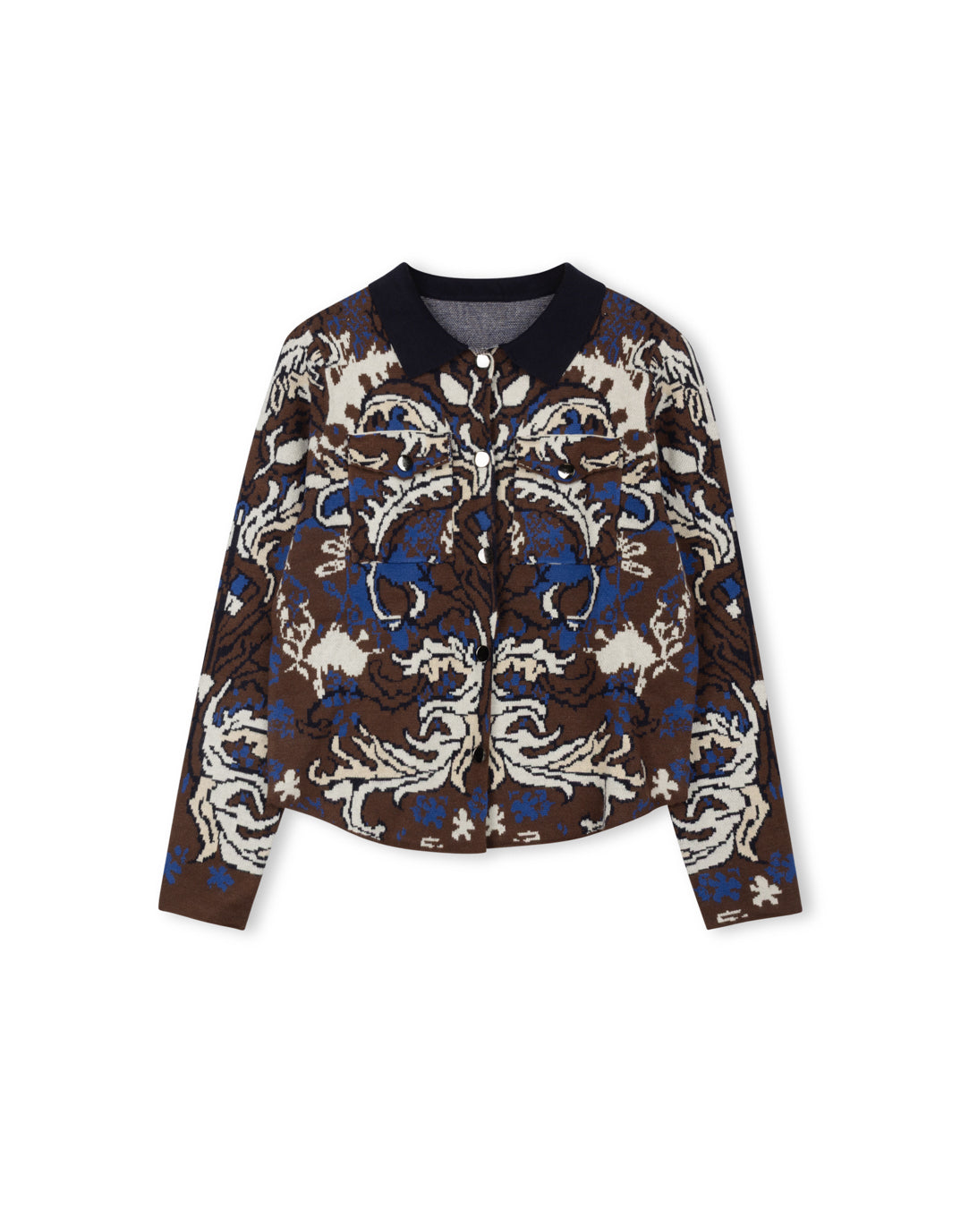Printed Collared Knit Jacket W-15960