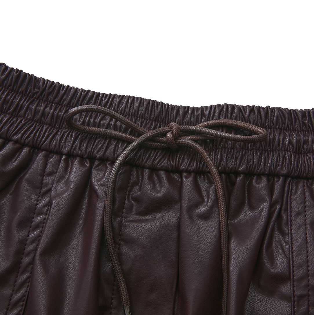 Burgundy Leather Drawstring Skirt