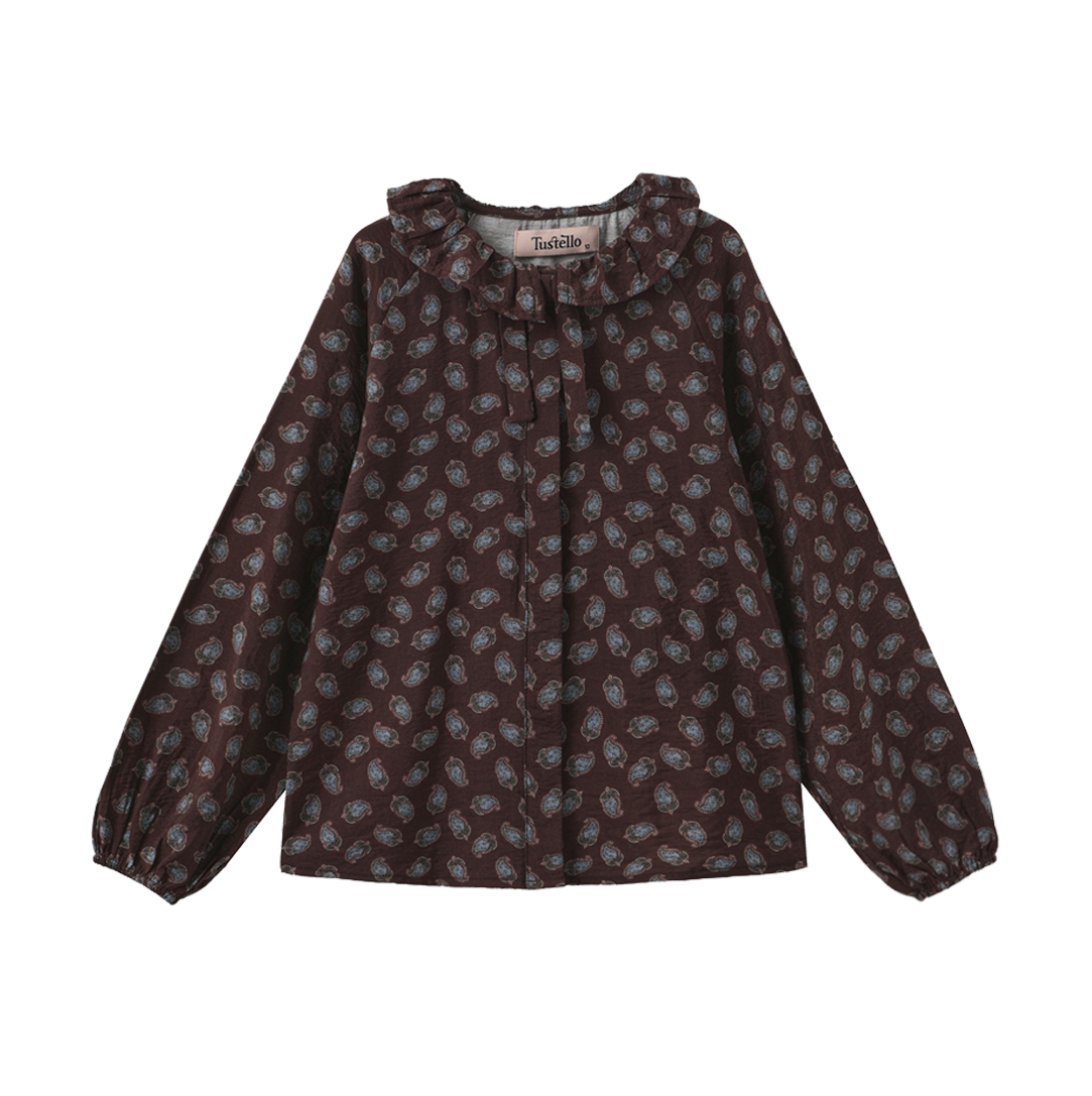 Leaf Printed Ruffle Blouse