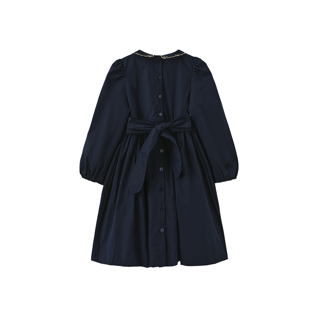 Smocked Metallic Embroidered Dress