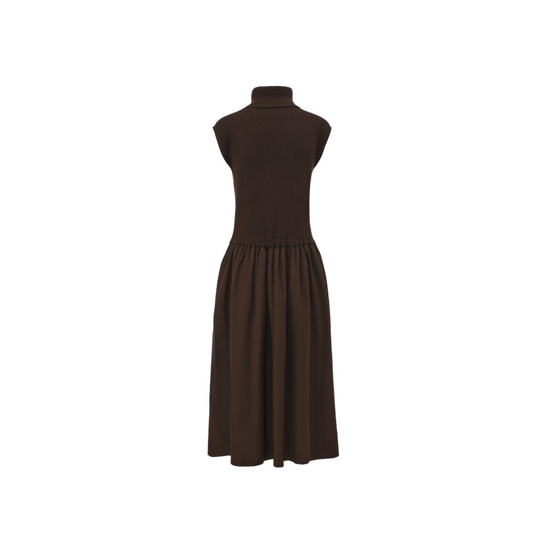 Knit And Poplin Turtleneck Dress