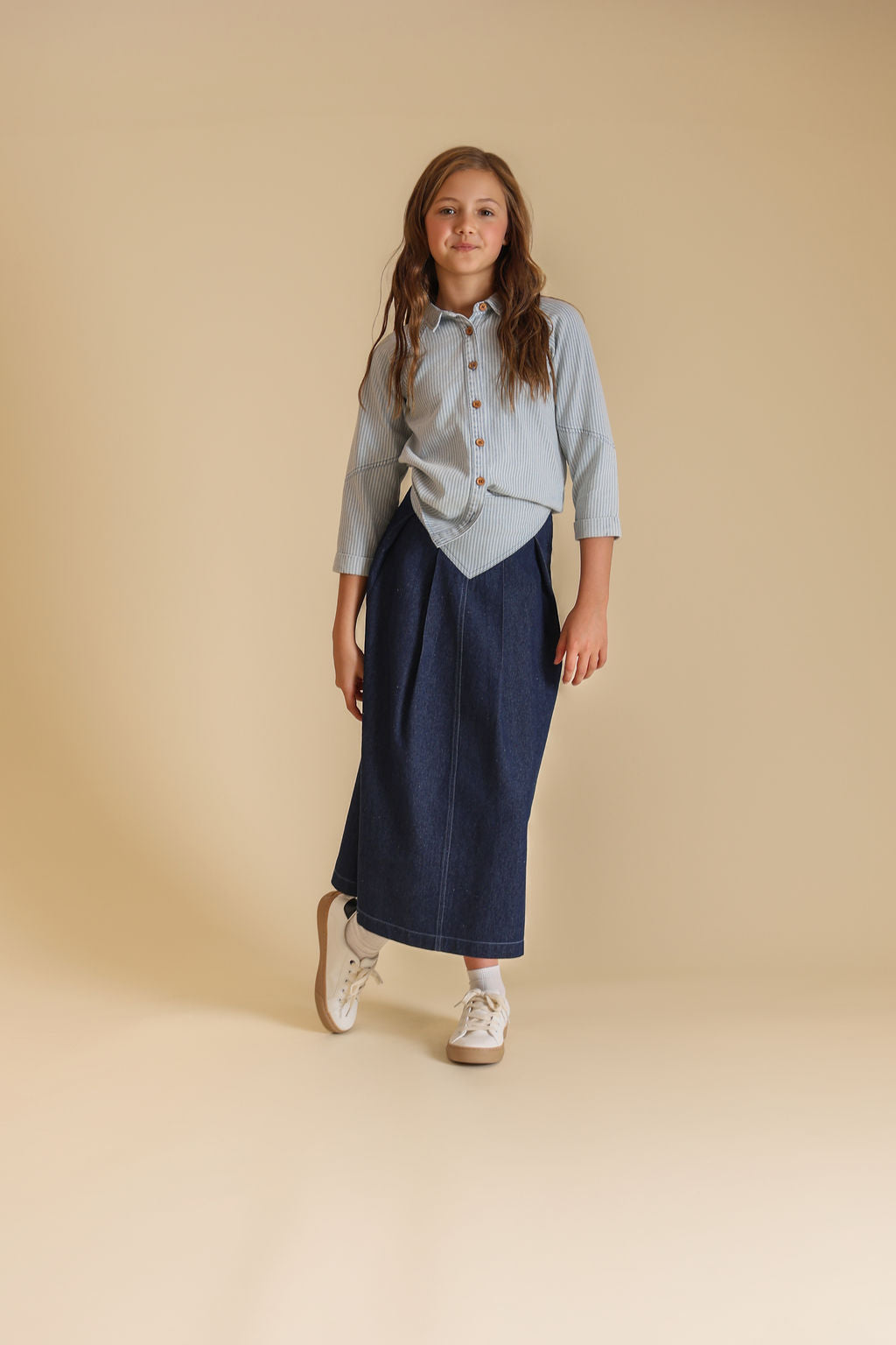 Zeno Striped And Solid Midi Skirt - Junees