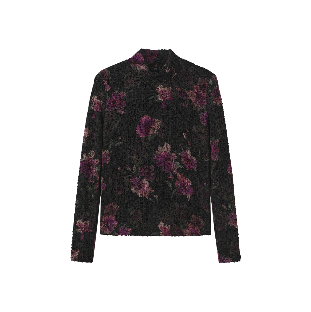 Stretchy Floral Mock Neck