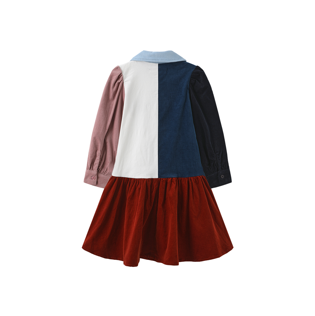 Color Block Corduroy Drop Waist Dress