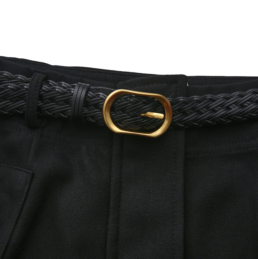 Belted Pocket Wool Skirt
