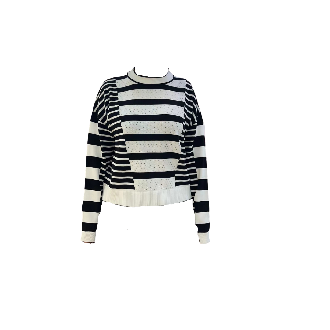Stripe Knit Crew Neck Sweater W-16885