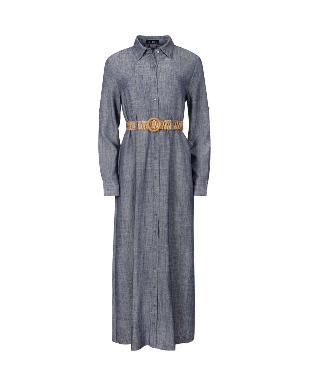 Chambray Belted Midi Shirt Dress