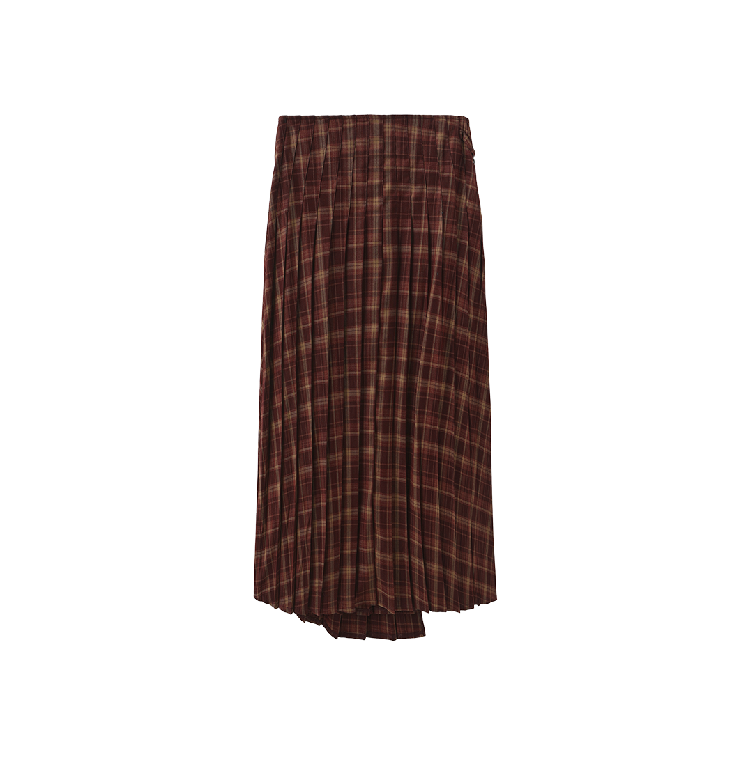 Buckle Plaid Wrap Skirt