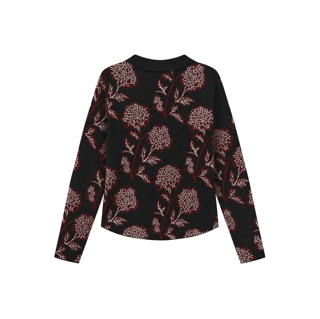Collared Printed Knit Cardigan