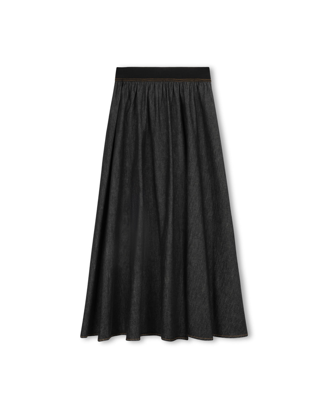 Denim Wide Elastic Band Midi Skirt - Junees