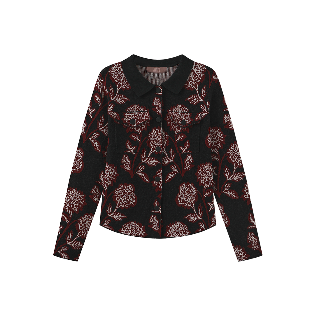 Collared Printed Knit Cardigan