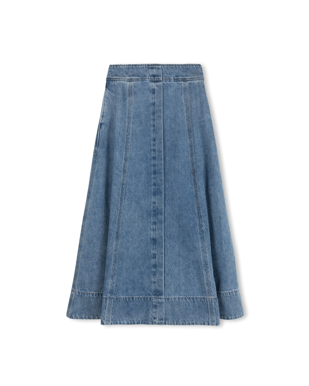 A-Line Denim Stitched Maxi Skirt