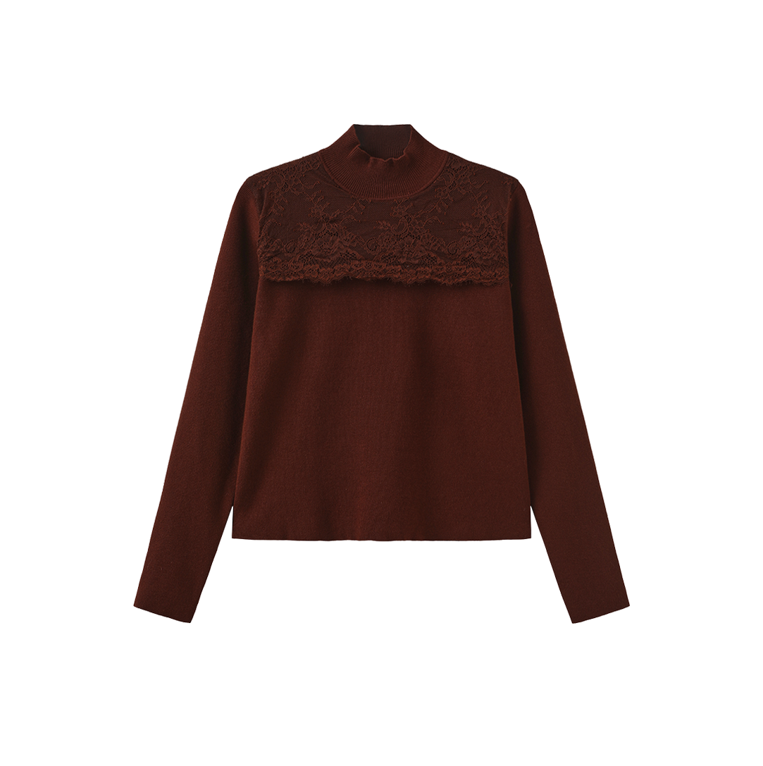 Flat Knit Lace Mock Neck Top