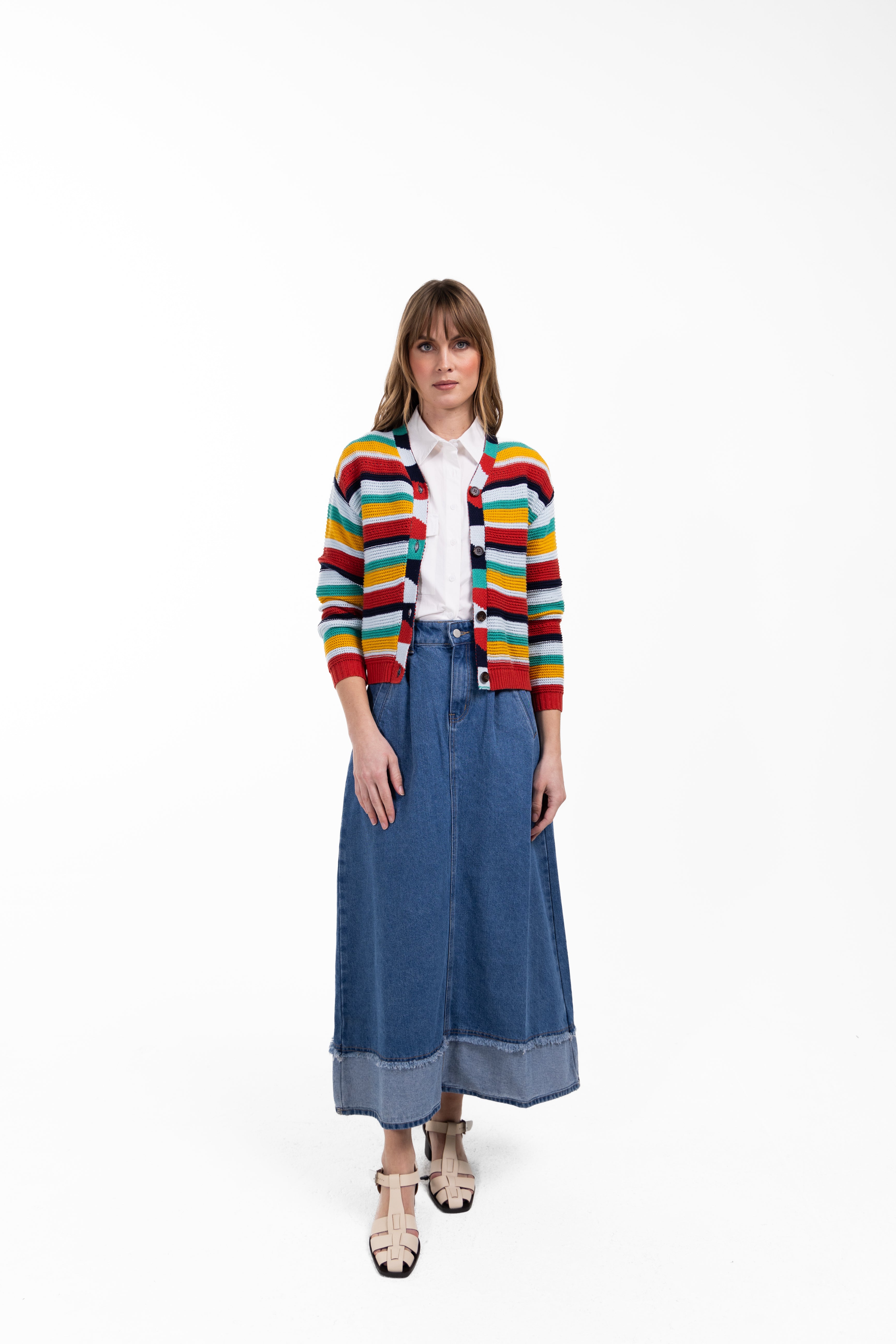 Colorful Stripe Button Down Cardigan