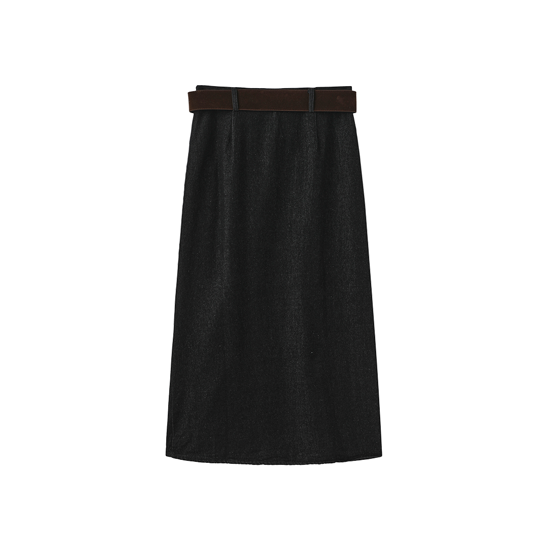 Suede Belt Denim Skirt