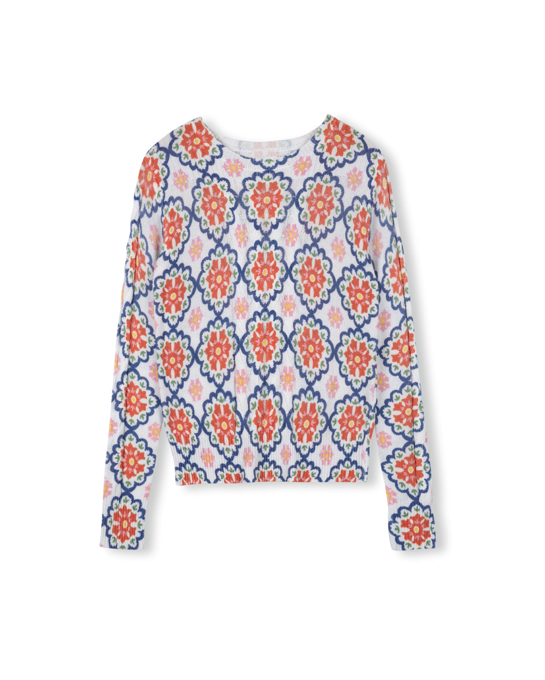 Cable Knit Printed Sweater