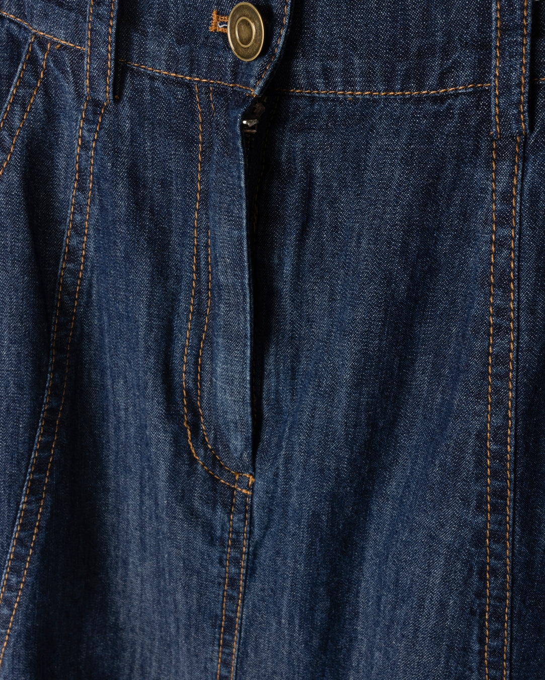 Denim Paneled Flyfront Skirt