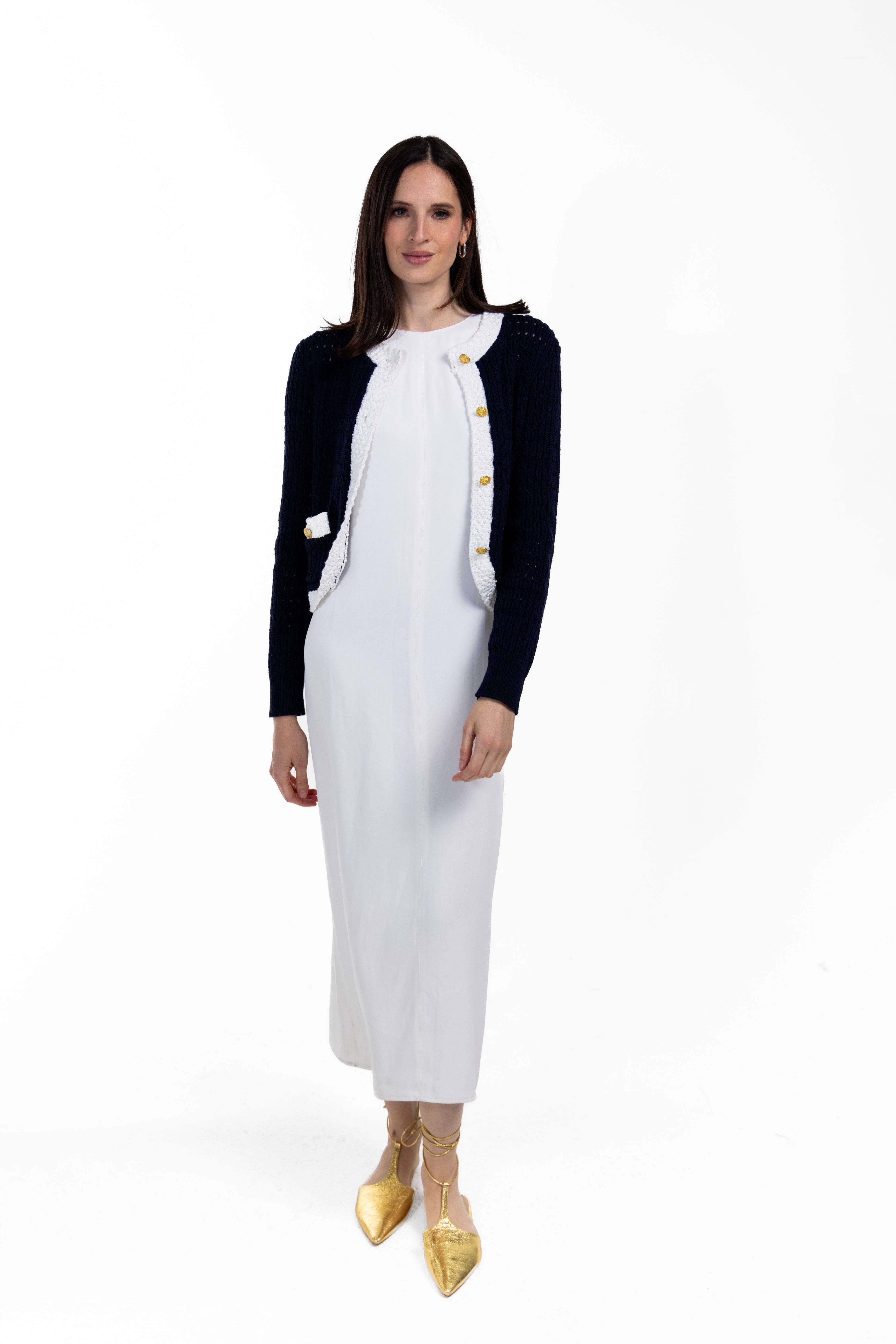 Contrast Trimmed Cropped Cardigan W-19586