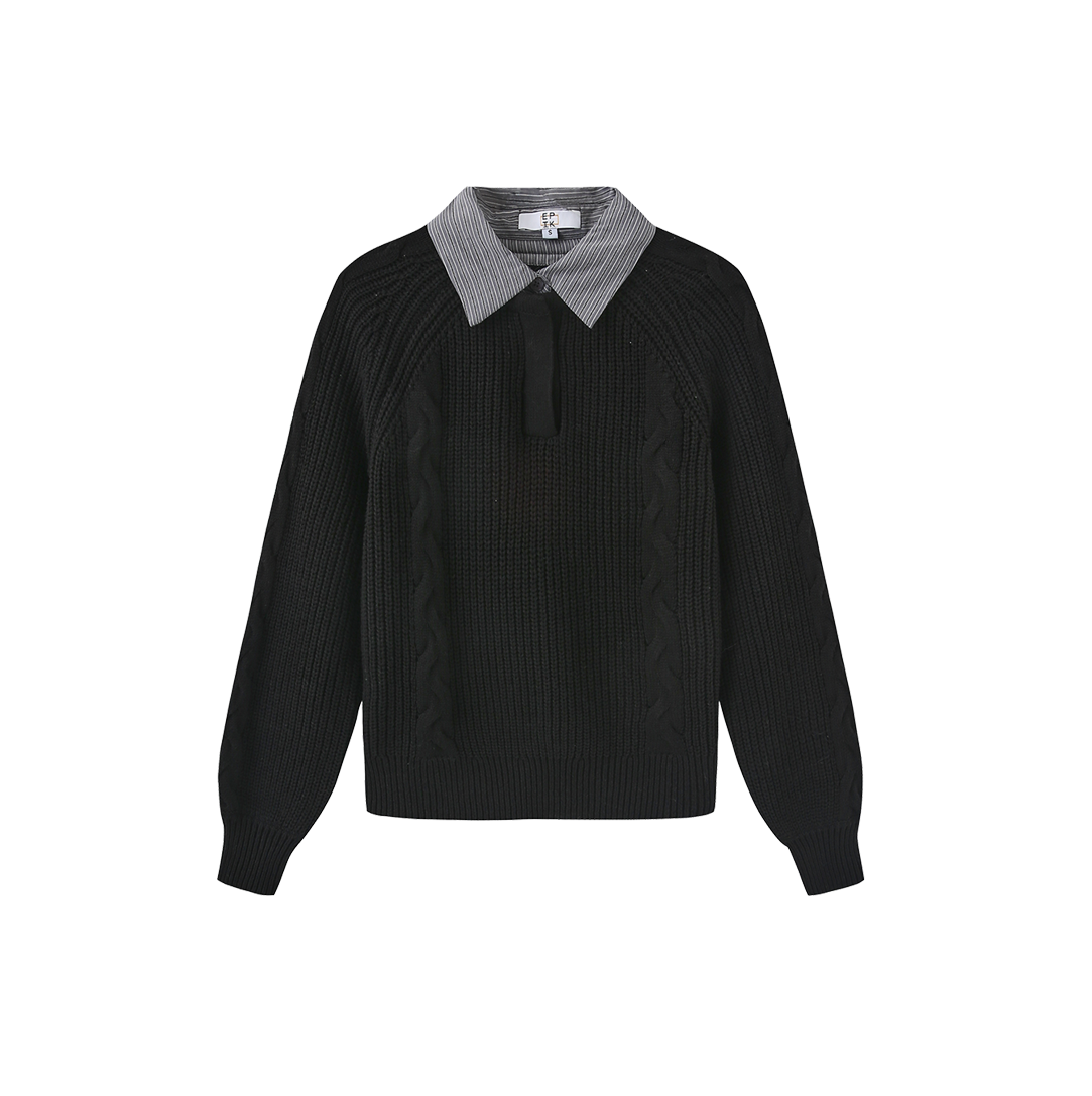 Cable Knit Stripe Collar Sweater