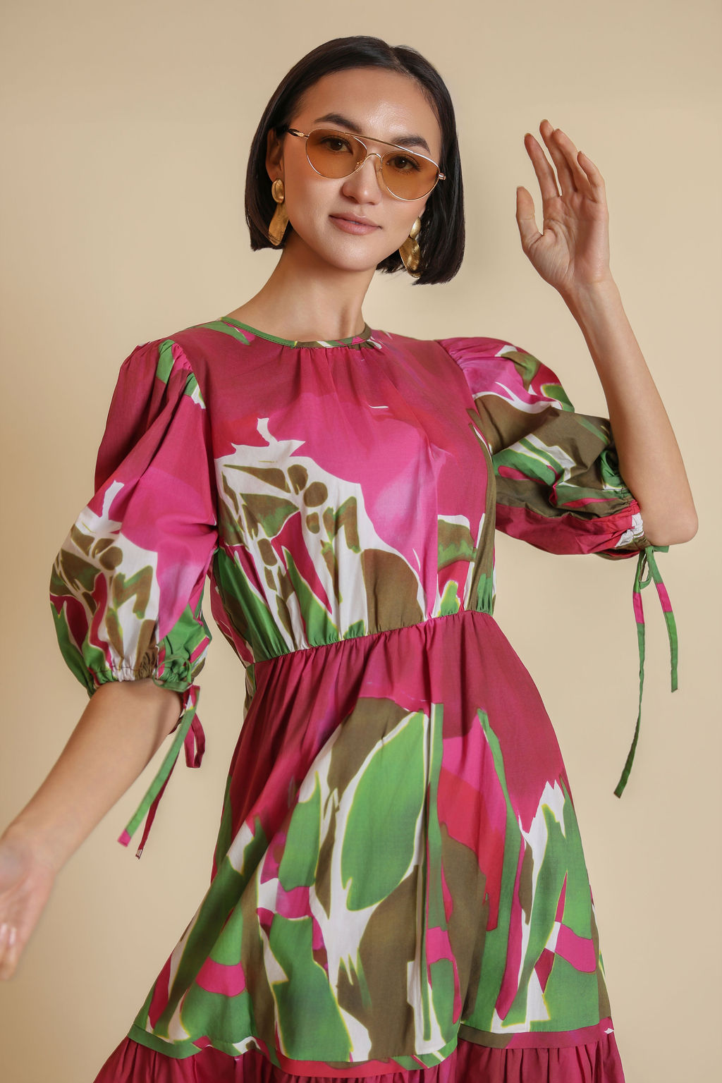 Poplin Bubble Tie Sleeve Dress - Junees