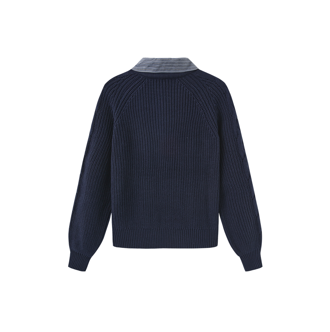 Cable Knit Stripe Collar Sweater